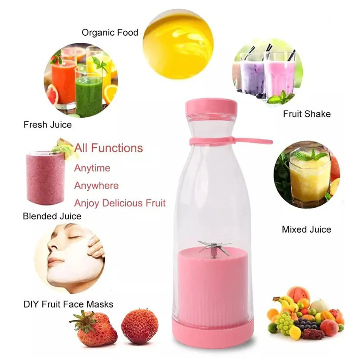 5334a Blender Portable Juicer For Smoothie Juice Vegetable Shakes With 6 Blades Wireless Charging Mini Personal Size Mixer Bottle Grinder 420 Ml Multicolor